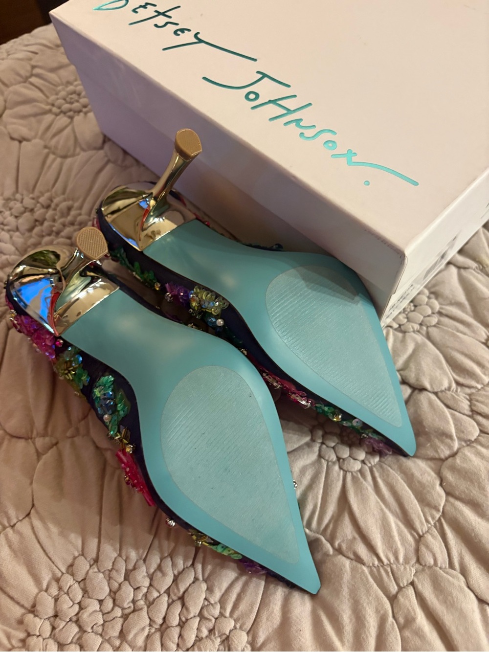Betsey Johnson Multicolor Jeweled Pointed Toe Pumps - Netta Mesh - Picture 3 of 5